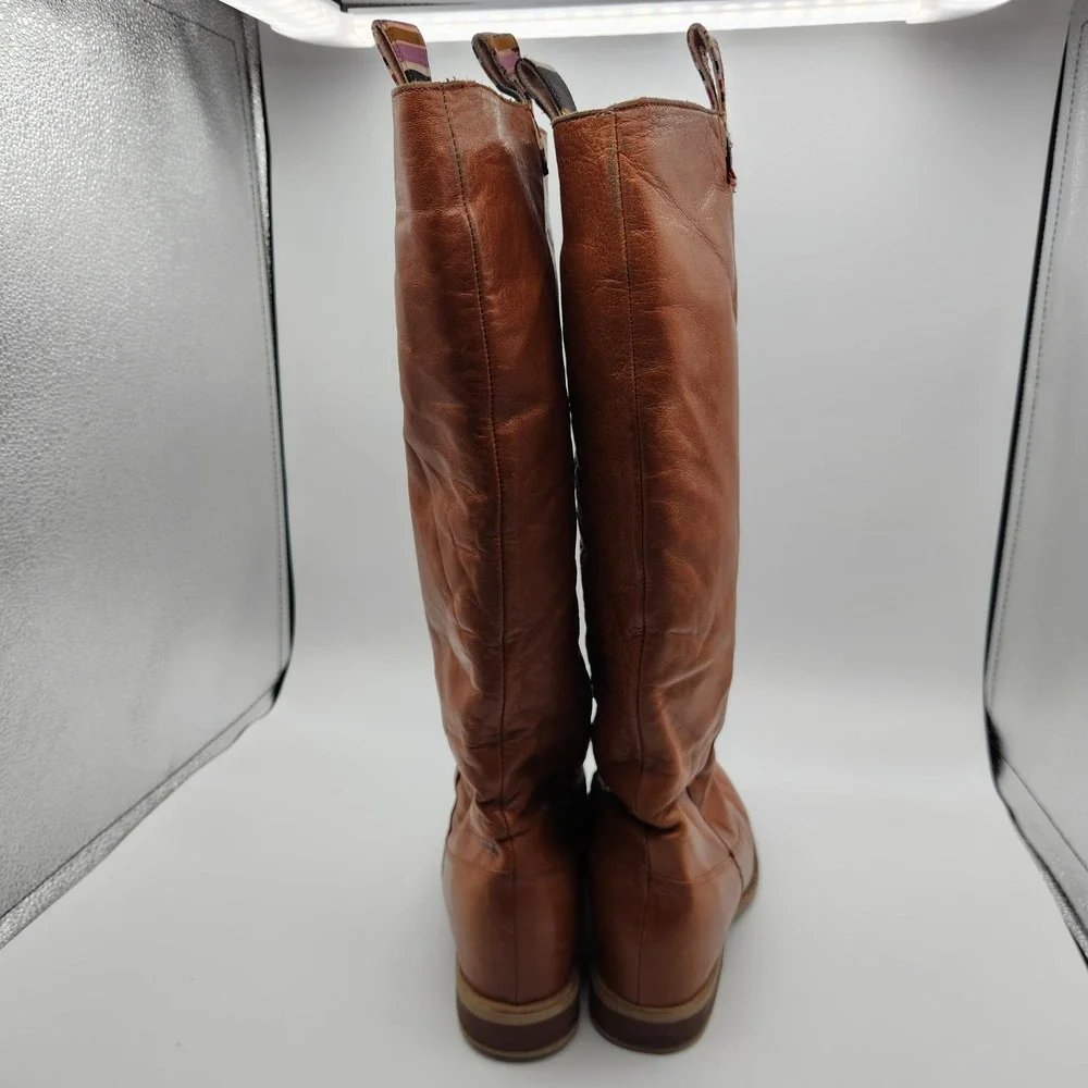 Anthropologie Tall Riding Boots Womens EU 38 Brown Leather Pull On Round Toe